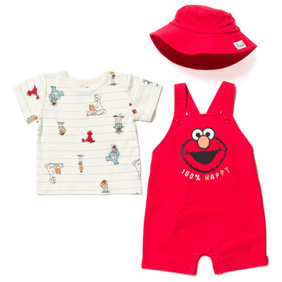 Sesame Street Elmo Short Overalls & Short Sleeve T-Shirt & Hat