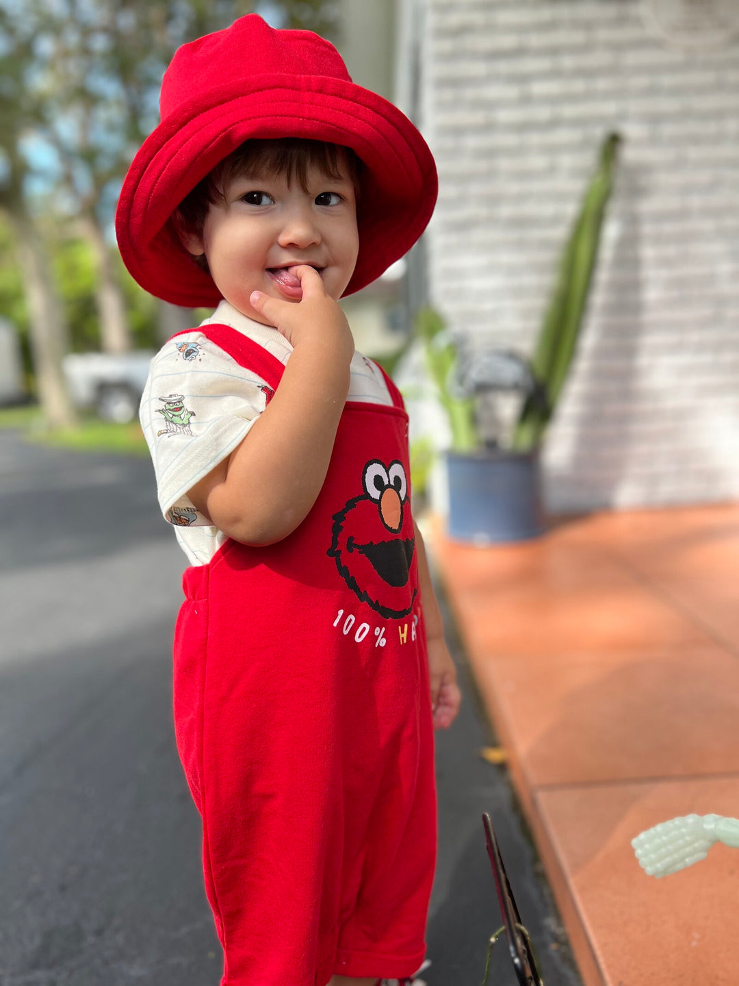 Sesame Street Elmo Short Overalls & Short Sleeve T-Shirt & Hat