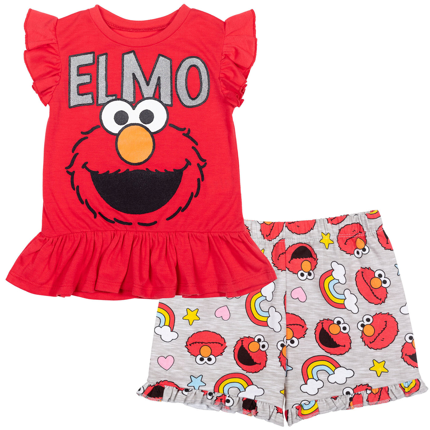 Conjunto de camiseta peplum Elmo de Barrio Sésamo y pantalones cortos de felpa francesa