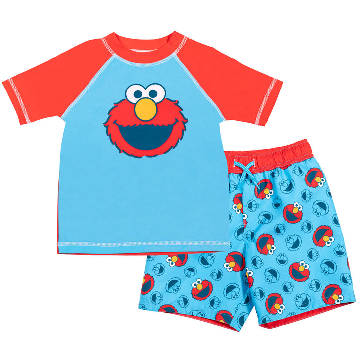 Sesame Street Elmo Pullover Rash Guard y Swim Trunks Outfit Set