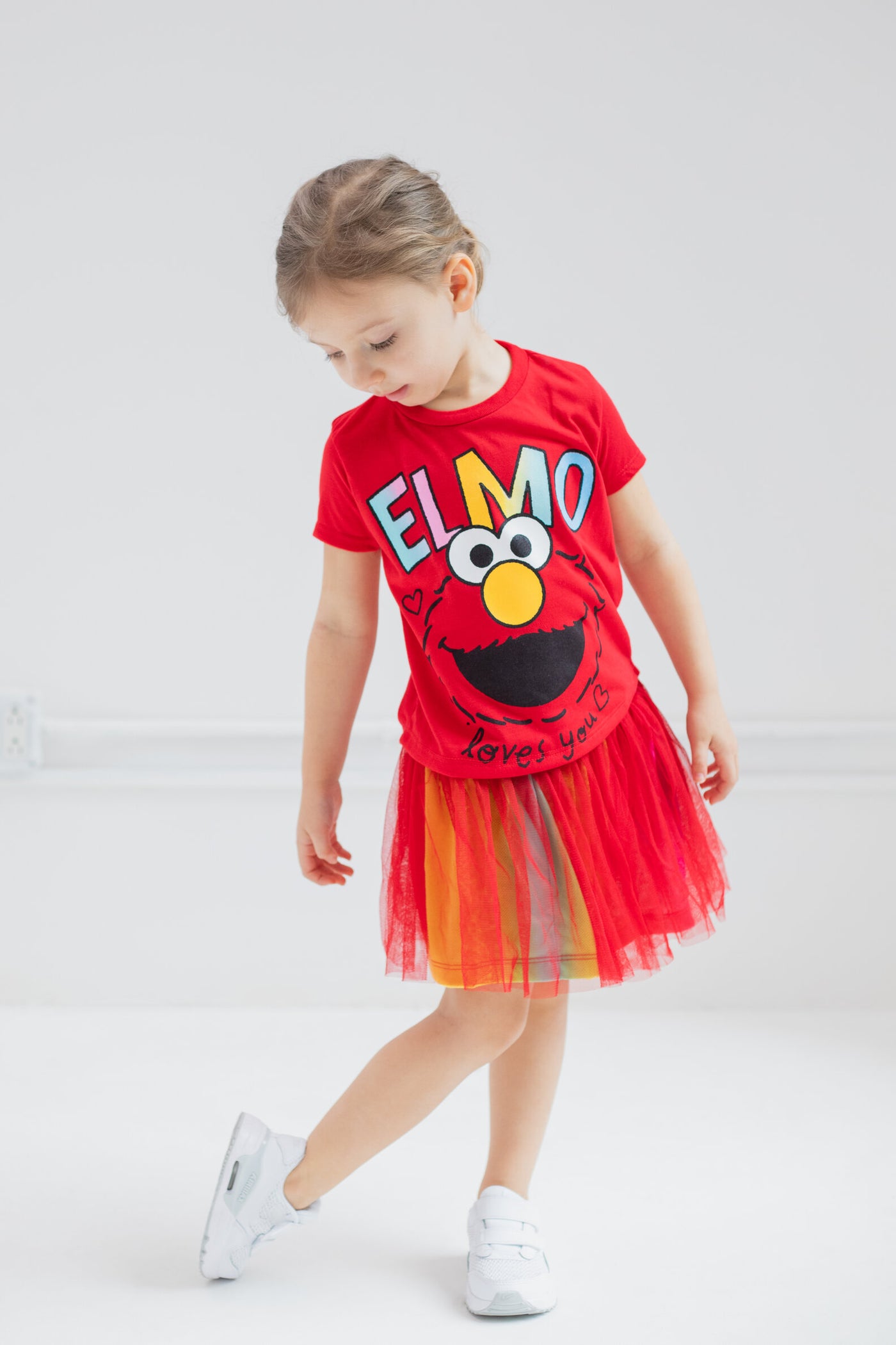 Sesame Street Elmo T-Shirt Tulle Skirt and Scrunchie 3 Piece Outfit Set