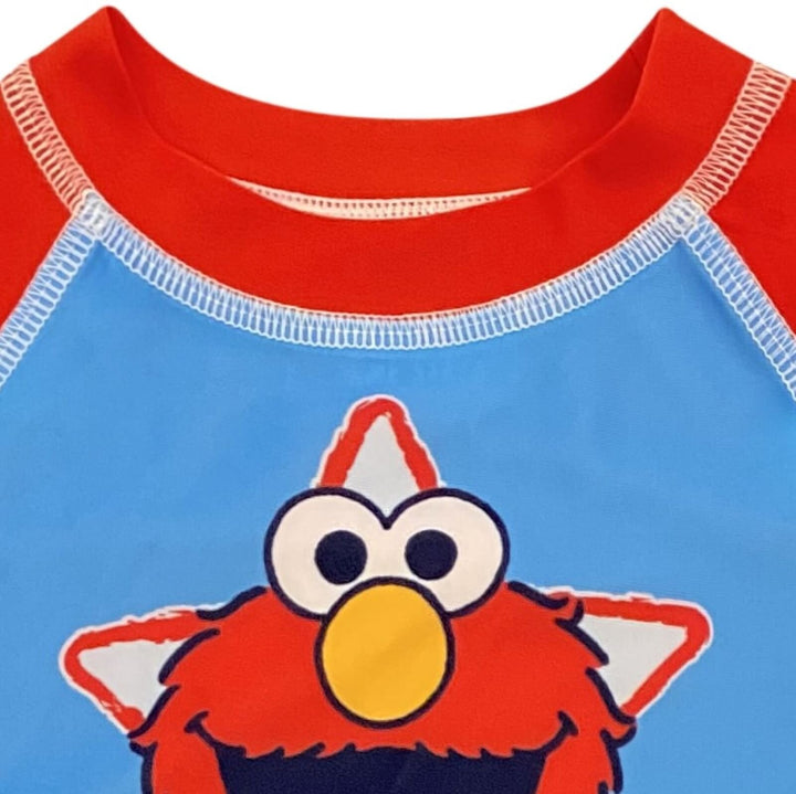 Sesame Street Elmo UPF 50+ Pullover Rash Guard Swim Trunks Outfit Set