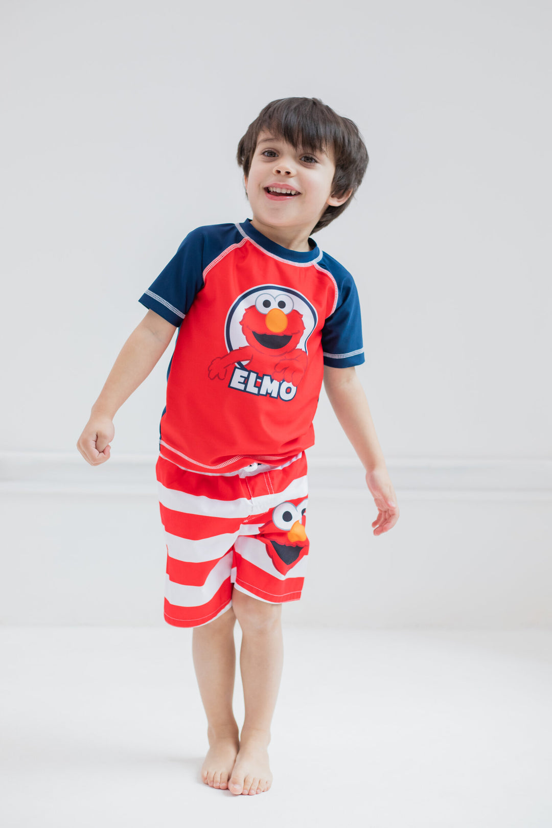 Sesame Street Elmo UPF 50+ Rash Guard Swim Trunks Outfit Set