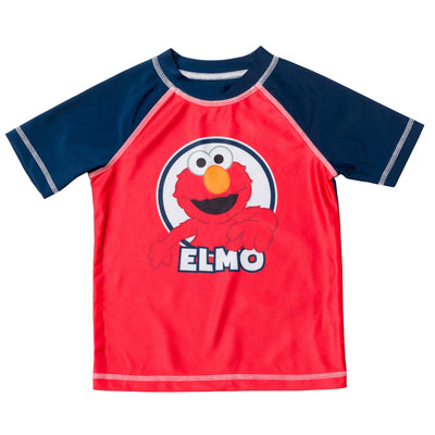 Sesame Street Elmo UPF 50+ Rash Guard Swim Trunks Outfit Set