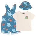 Sesame Street French Terry Short Overalls, T-Shirt and Bucket Sun Hat 3 Piece Outfit Set