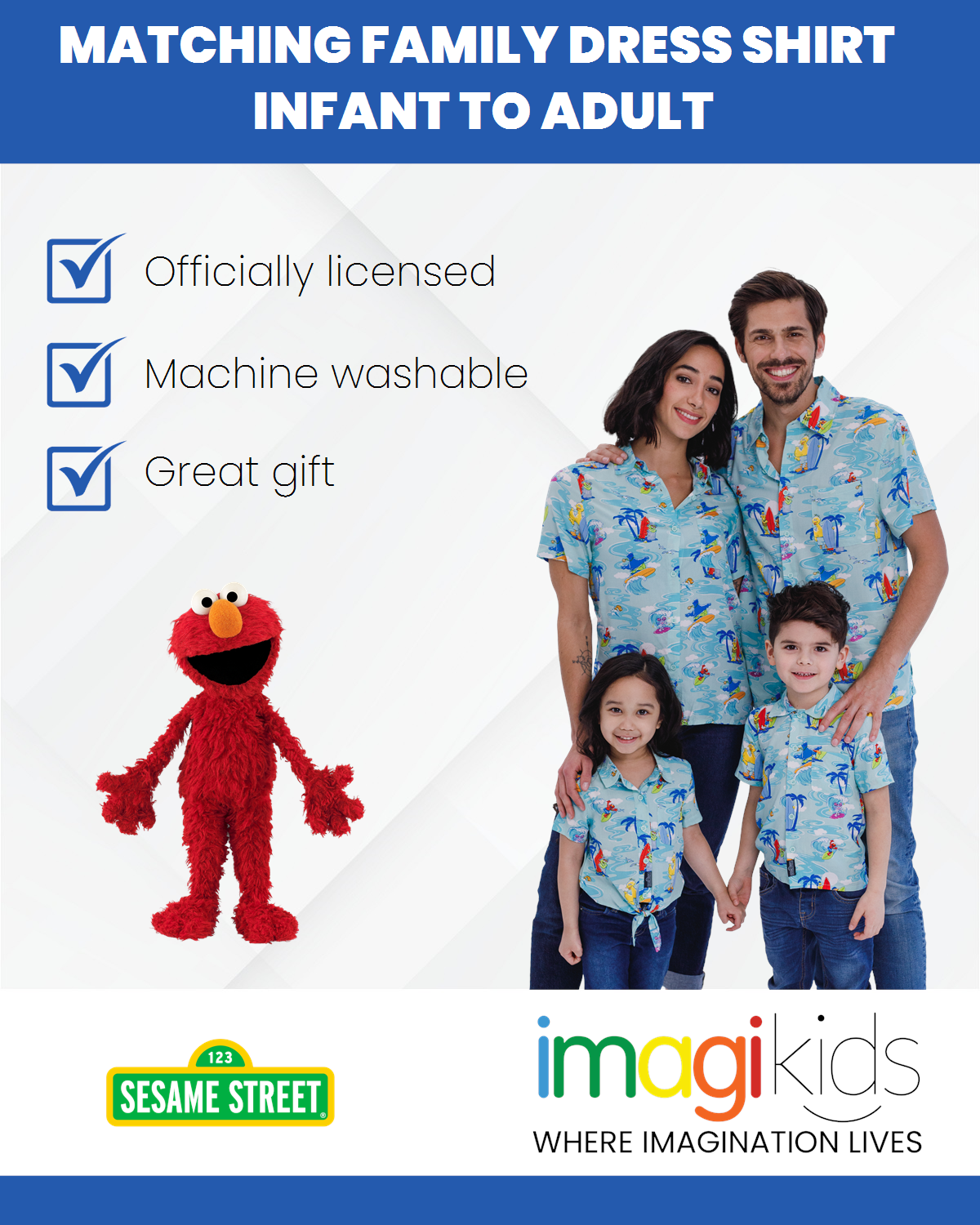 Sesame Street Matching Family Hawaiian Button Down Dress Shirt