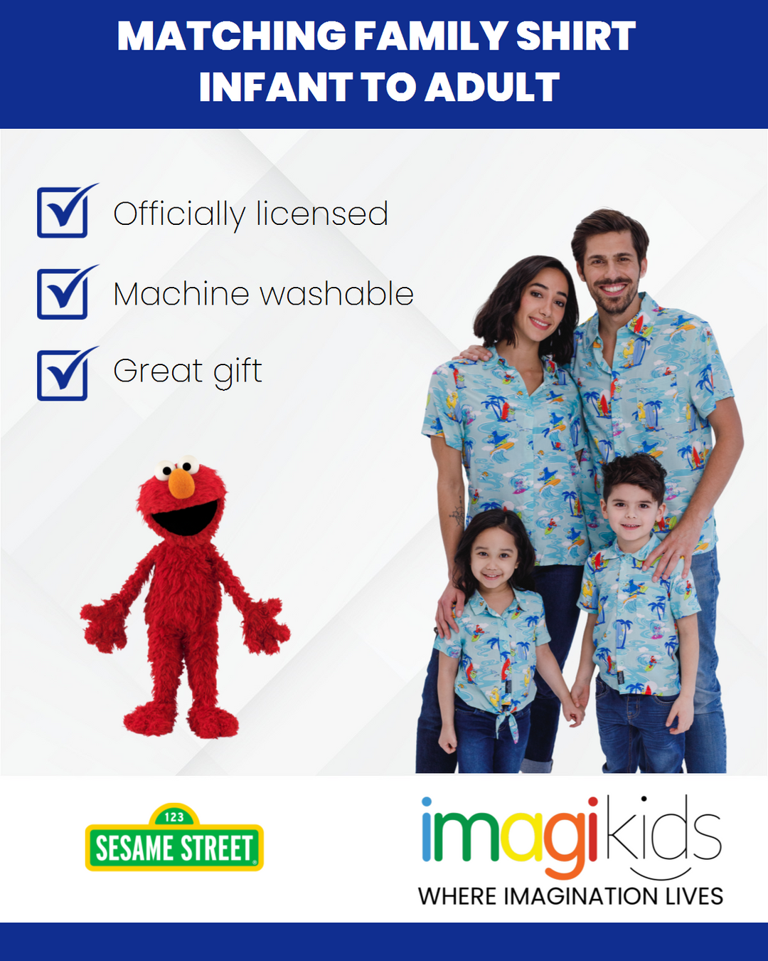 Sesame Street Matching Family Hawaiian Button Down Dress Shirt