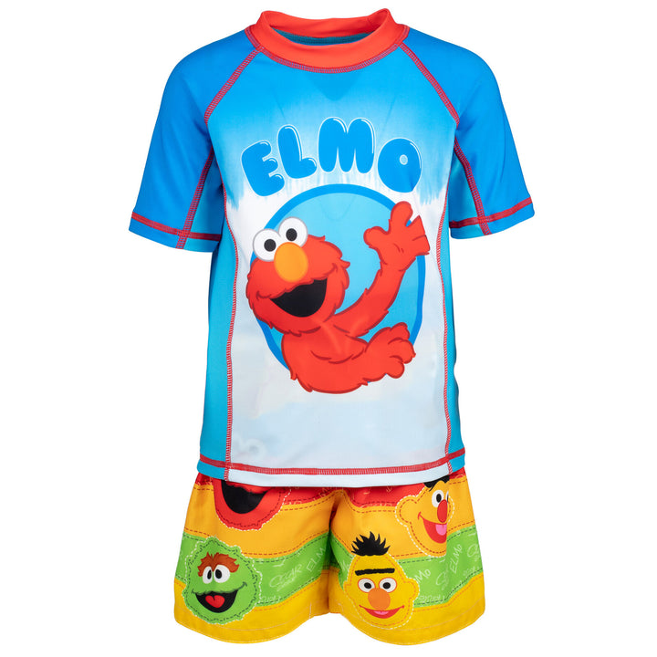 Sesame Street Zip Up Sunsuit Rash Guard and Swim Trunks 3 Piece Swimsuit Set