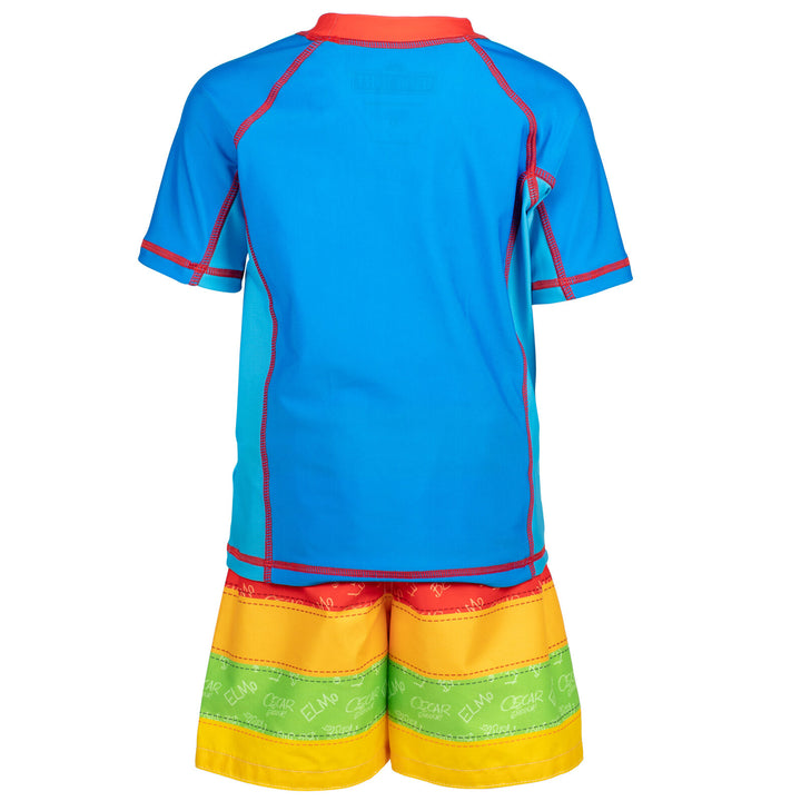 Sesame Street Zip Up Sunsuit Rash Guard and Swim Trunks 3 Piece Swimsuit Set