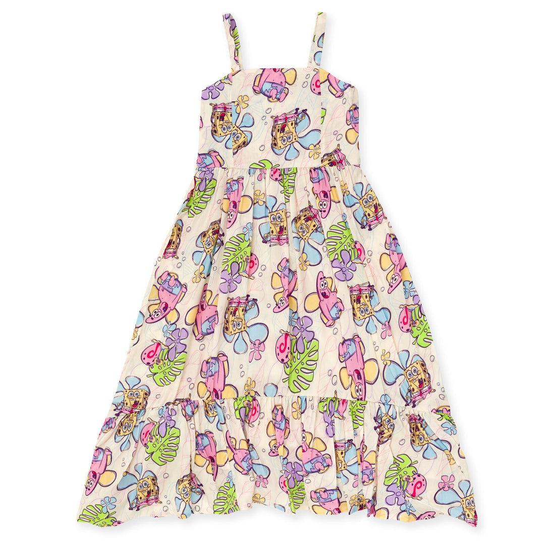 SpongeBob SquarePants Big Girls Square Neck Smocked Cami Maxi Dress Off White 10-12 SpongeBob SquarePants Big Girls Square Neck Smocked Cami Maxi Dress Off White 10-12