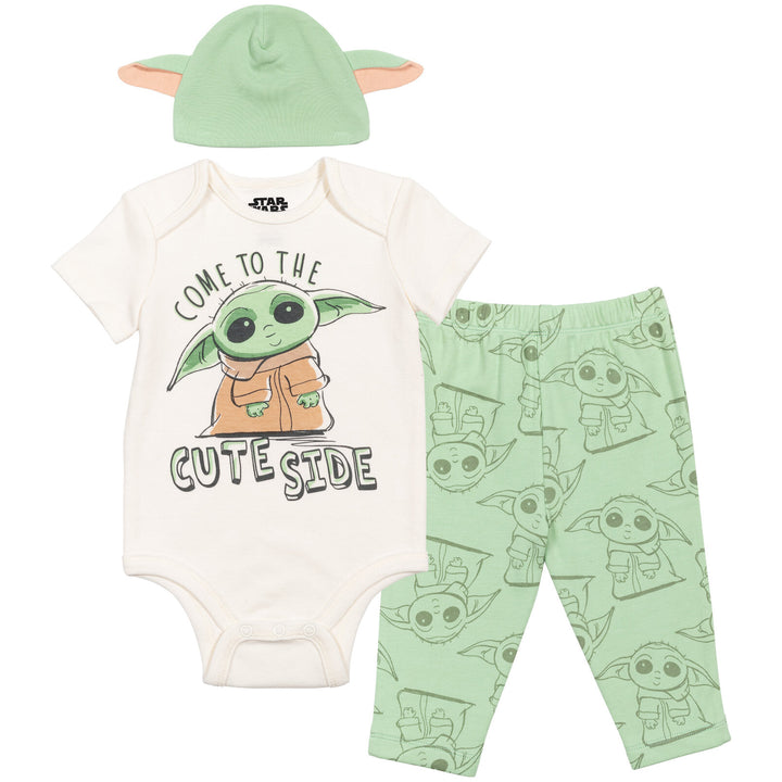 Star Wars The Mandalorian Baby Yoda 3 Piece Outfit Set: Bodysuit Pants Hat