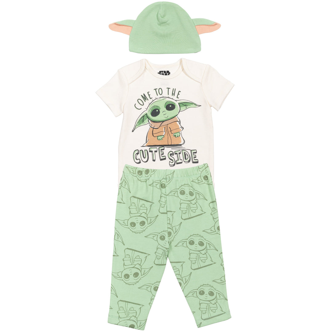 Star Wars The Mandalorian Baby Yoda 3 Piece Outfit Set: Bodysuit Pants Hat