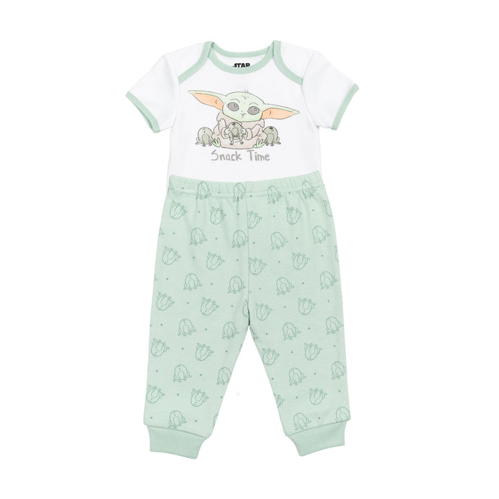 Star Wars The Mandalorian Baby Yoda 4 Piece Outfit Set: Bodysuit Pants Bib Hat