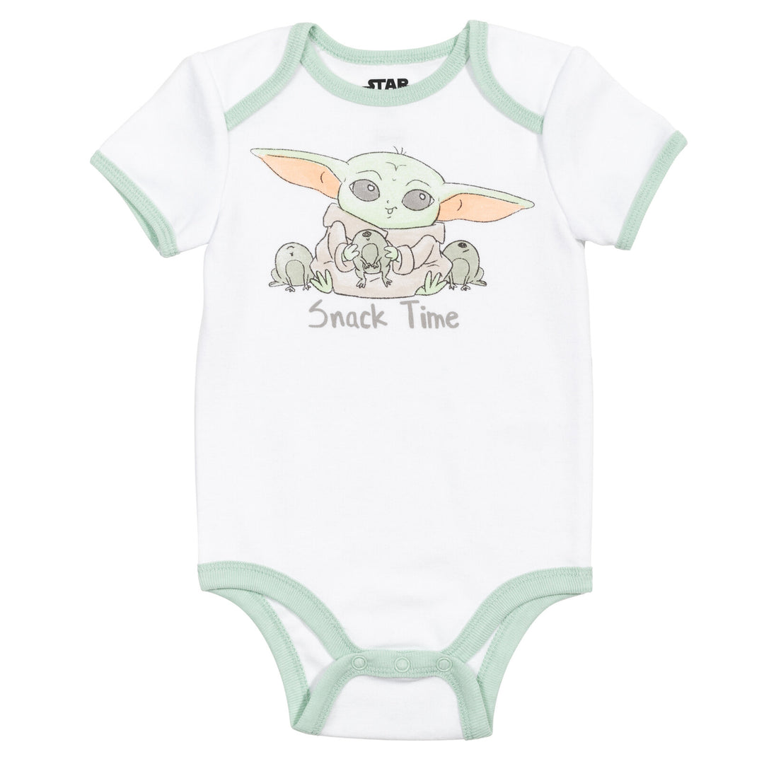 Star Wars The Mandalorian Baby Yoda 4 Piece Outfit Set: Bodysuit Pants Bib Hat