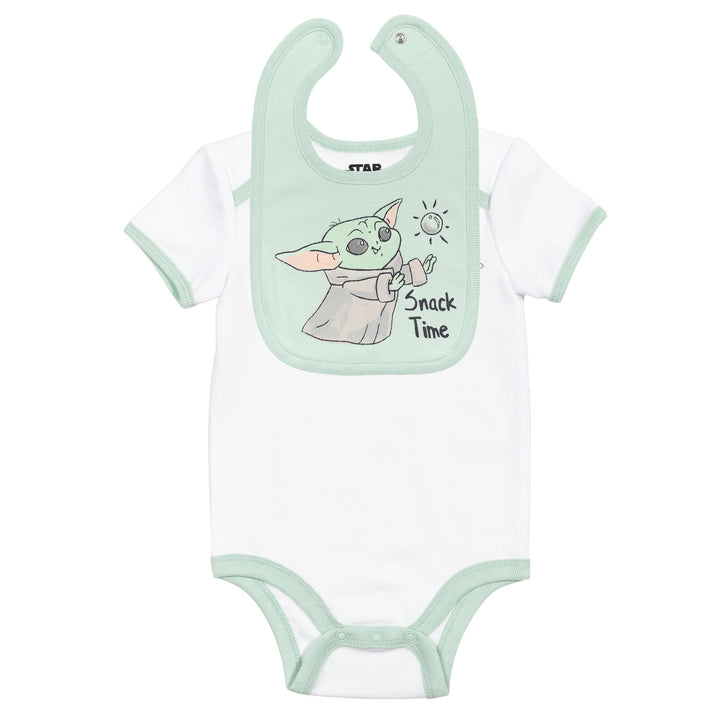 Star Wars The Mandalorian Baby Yoda 4 Piece Outfit Set: Bodysuit Pants Bib Hat