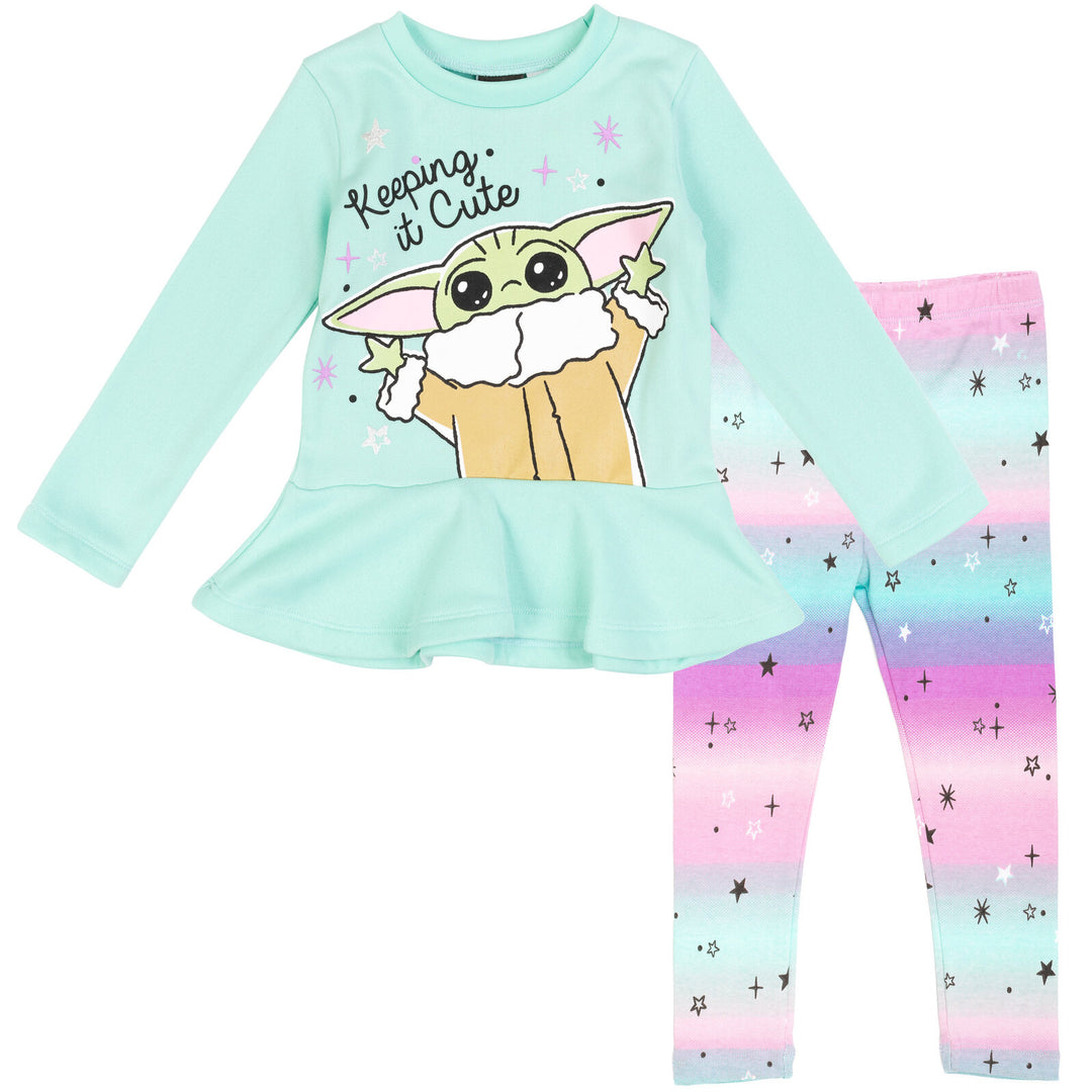 Star Wars Baby Yoda Fleece Sweatshirt Dress and Leggings Outfit