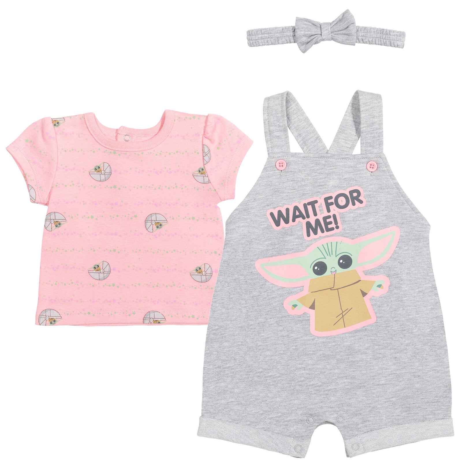 Baby Yoda 3 Piece Outfit Set: Short Overalls T-Shirt Headband ...