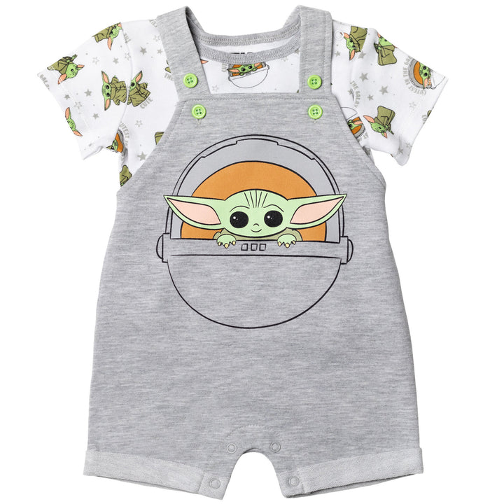 Star Wars Baby Yoda Short Overalls T-Shirt and Hat 3 Piece Outfit Set