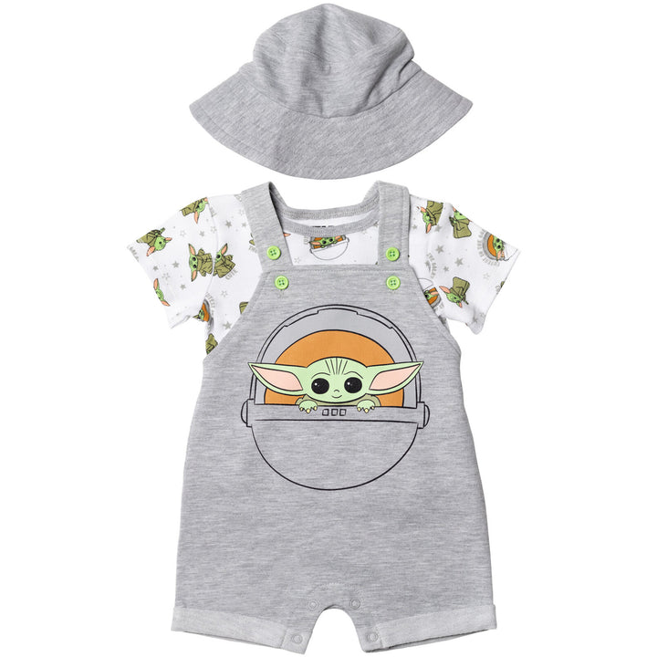 Star Wars Baby Yoda Short Overalls T-Shirt and Hat 3 Piece Outfit Set