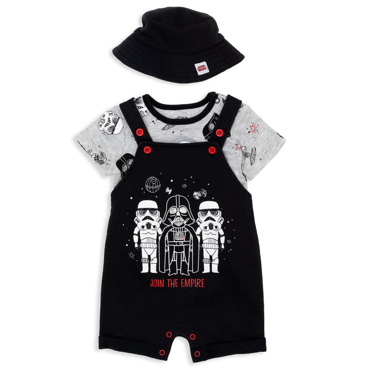 STAR WARS French Terry Short Overalls T-Shirt and Hat 3 Piece Outfit Set