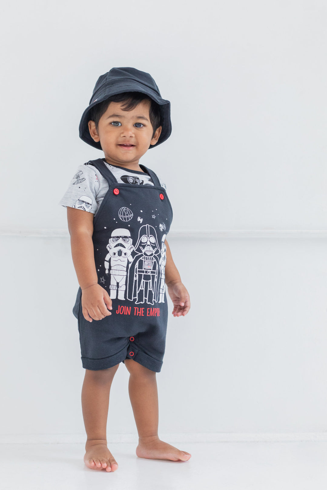 STAR WARS French Terry Short Overalls T-Shirt and Hat 3 Piece Outfit Set