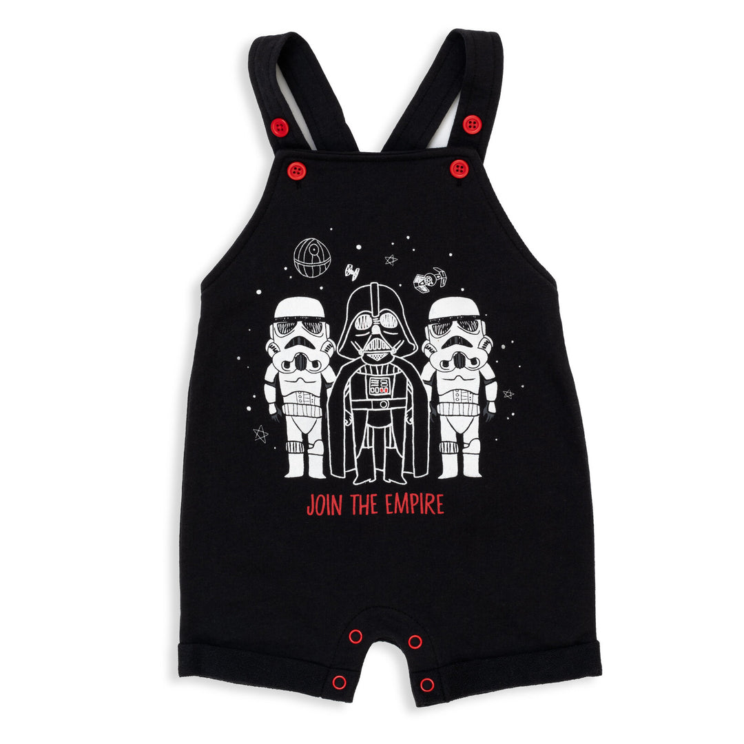 STAR WARS French Terry Short Overalls T-Shirt and Hat 3 Piece Outfit Set