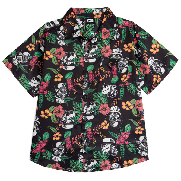 Star Wars Darth Vader Stormtrooper Big Boys Hawaiian Button Down Shirt Black 10-12