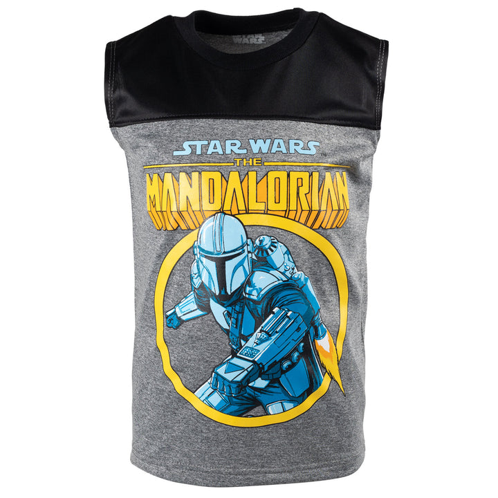 Star Wars The Mandalorian Athletic Pullover T-Shirt Tank Top and Shorts 3 Piece Outfit Set Little Kid to Big Kid