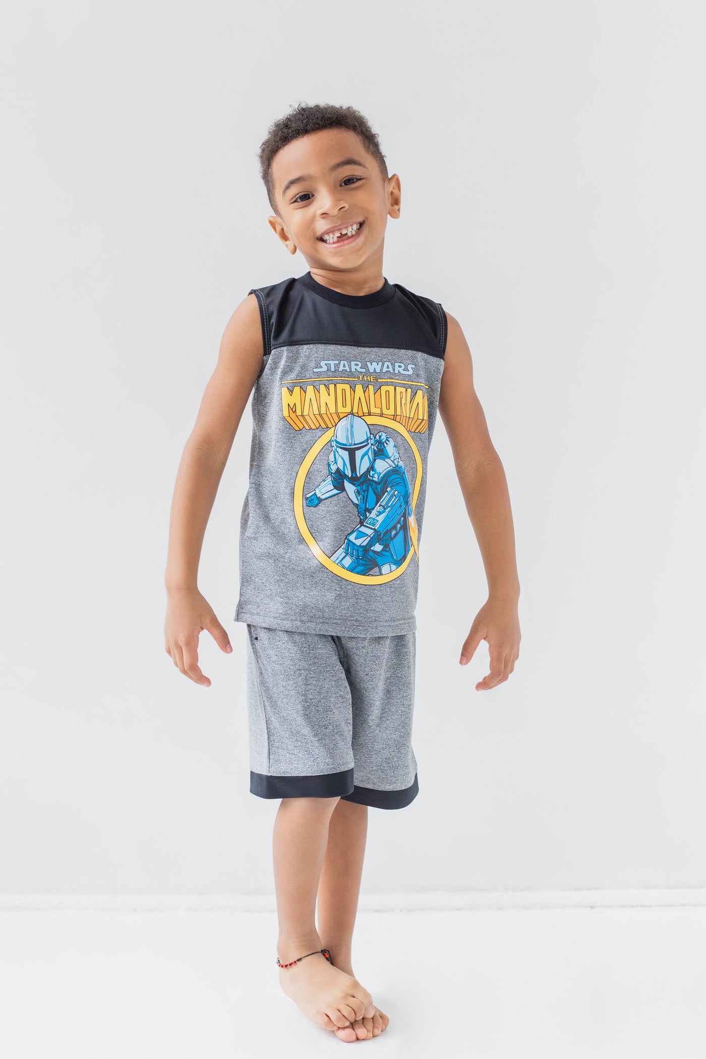 Star Wars The Mandalorian Athletic Pullover T-Shirt Tank Top and Shorts 3 Piece Outfit Set Little Kid to Big Kid