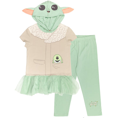 Star Wars The Mandalorian Baby Yoda Cosplay Costume T-Shirt Dress and Leggings