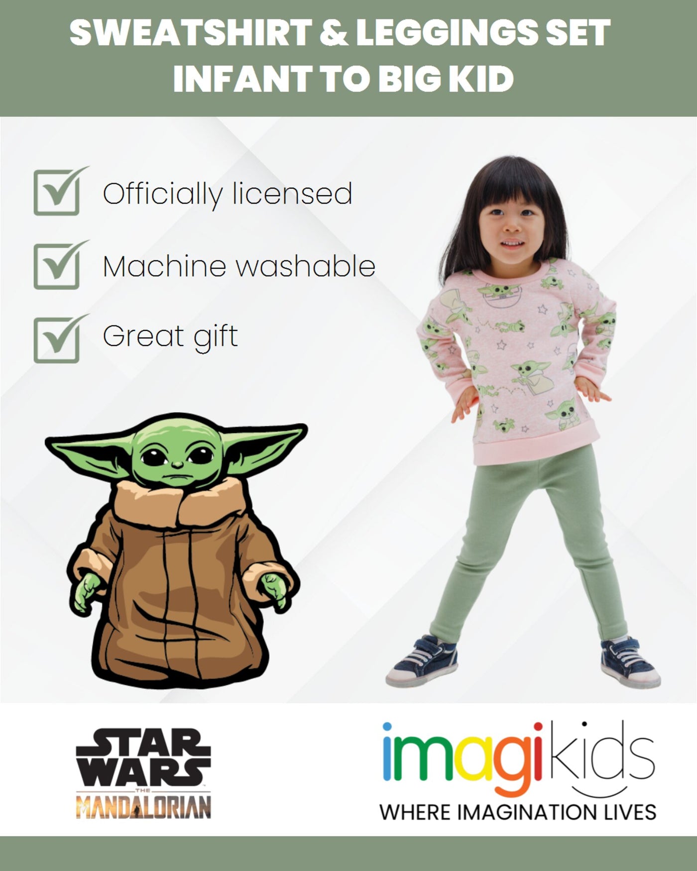 Star Wars The Mandalorian Baby Yoda Fleece Sweatshirt and Leggings Outfit Set