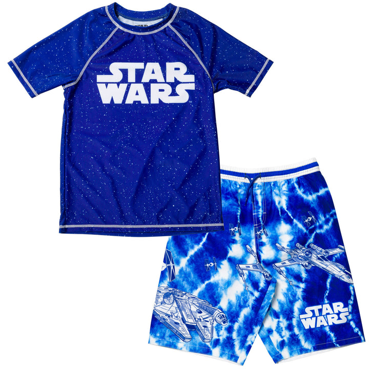 STAR WARS UPF 50+ Rash Guard Swim Trunks Outfit Set