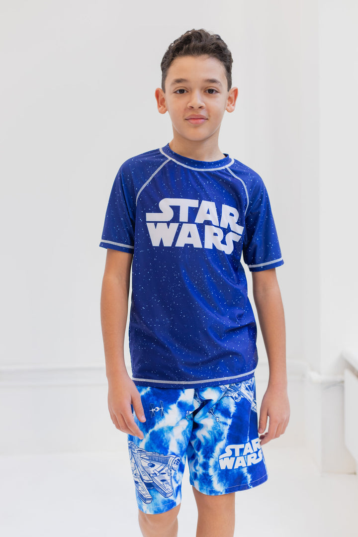 STAR WARS UPF 50+ Rash Guard Swim Trunks Outfit Set