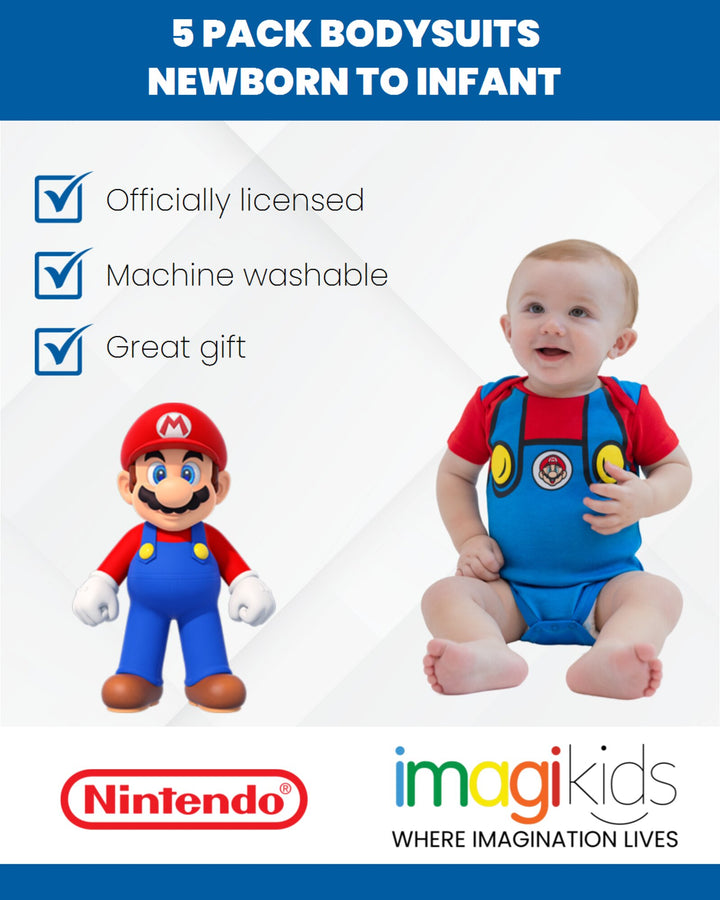 SUPER MARIO Nintendo 5 Pack Bodysuits