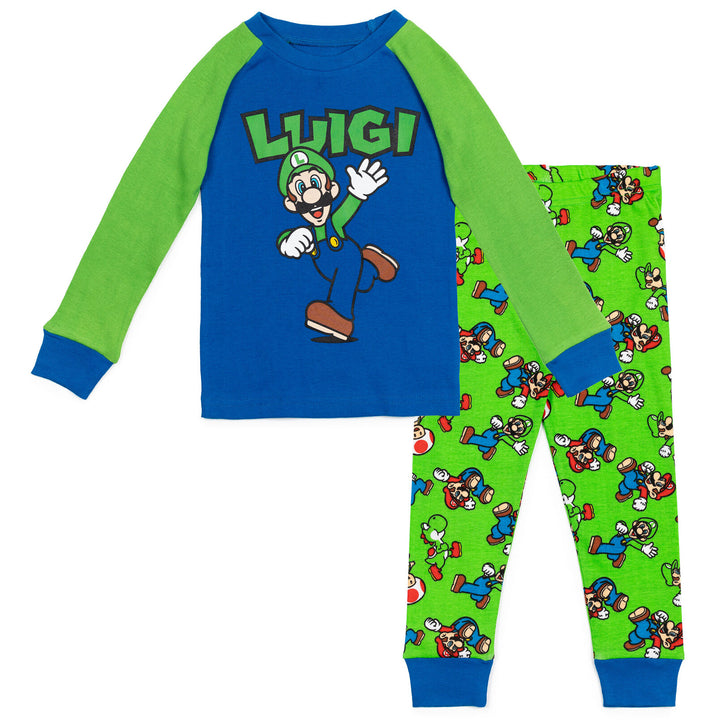 SUPER MARIO Nintendo Luigi Mario Pajama Shirt and Pants Sleep Set Toddler