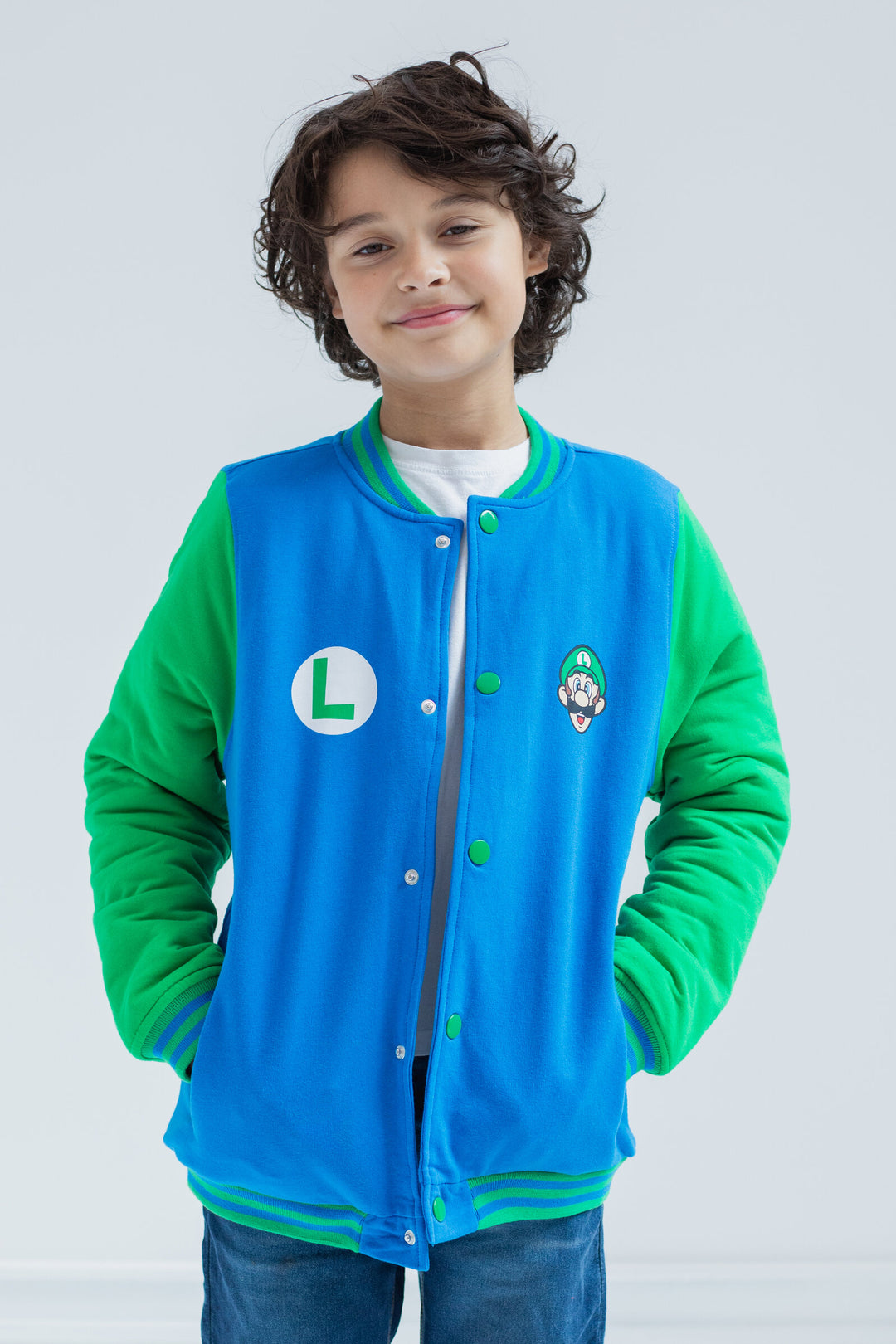 SUPER MARIO Nintendo Luigi Varsity Bomber Jacket