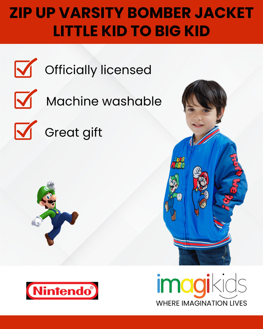 SUPER MARIO Nintendo Zip Up Varsity Bomber Jacket