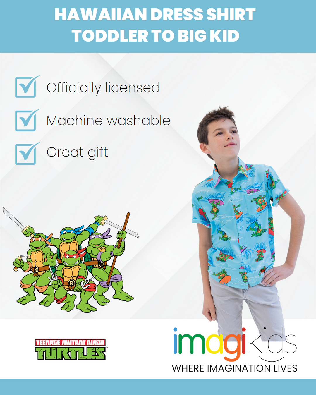 Camisa de vestir hawaiana con botones de Teenage Mutant Ninja Turtles