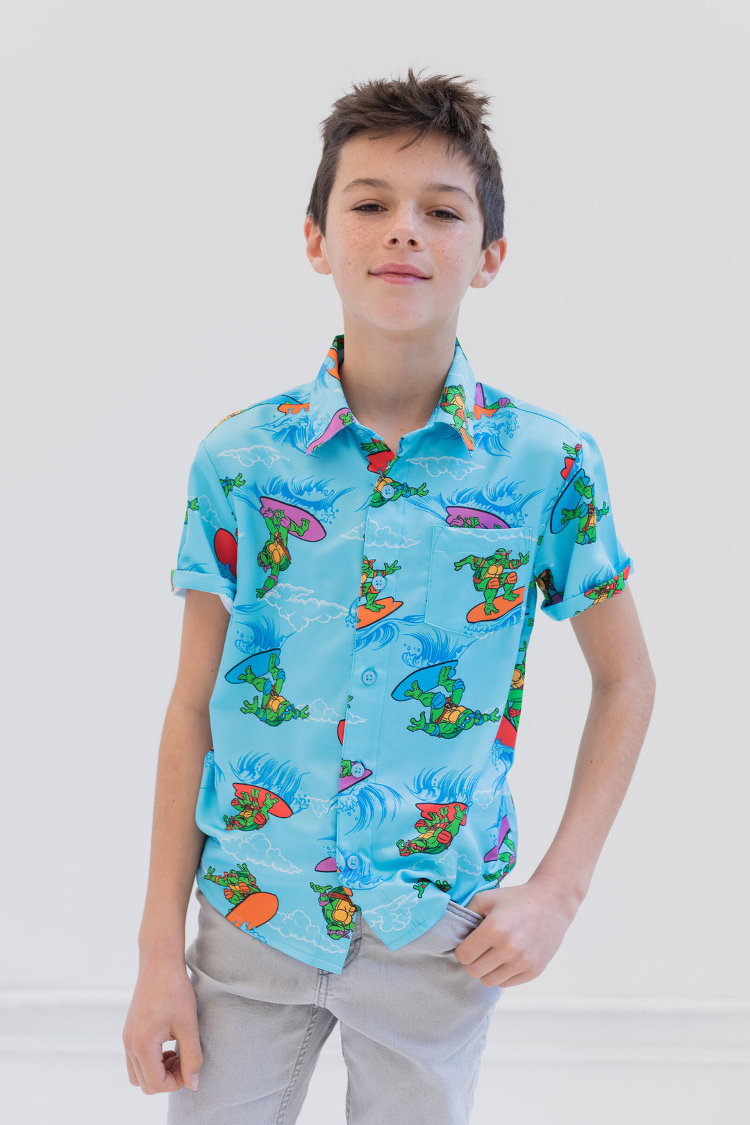 Camisa de vestir hawaiana con botones de Teenage Mutant Ninja Turtles