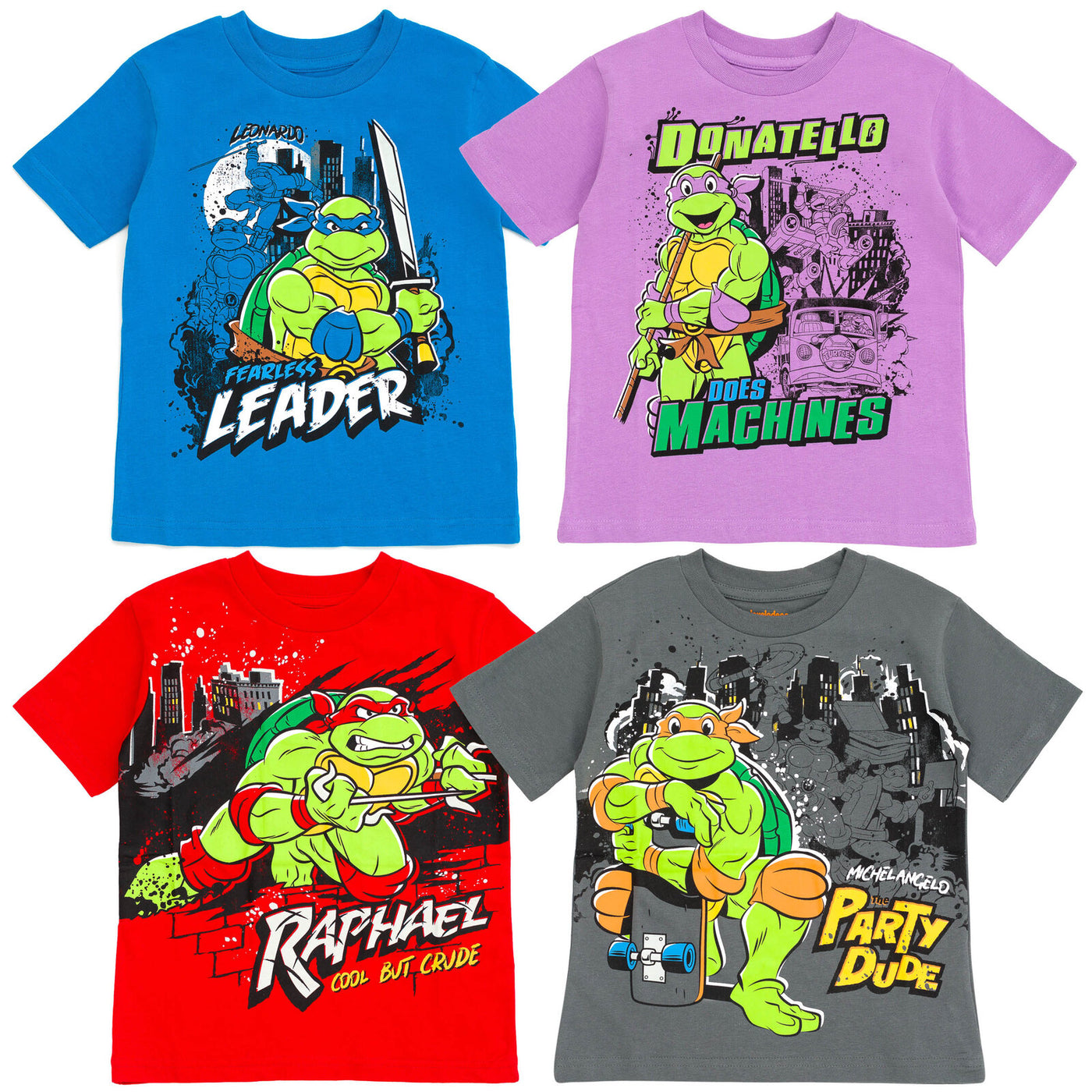 Teenage Mutant Ninja Turtles Leonardo Michelangelo Raphael Donatello 4 Pack T-shirts Toddler to Big Kid