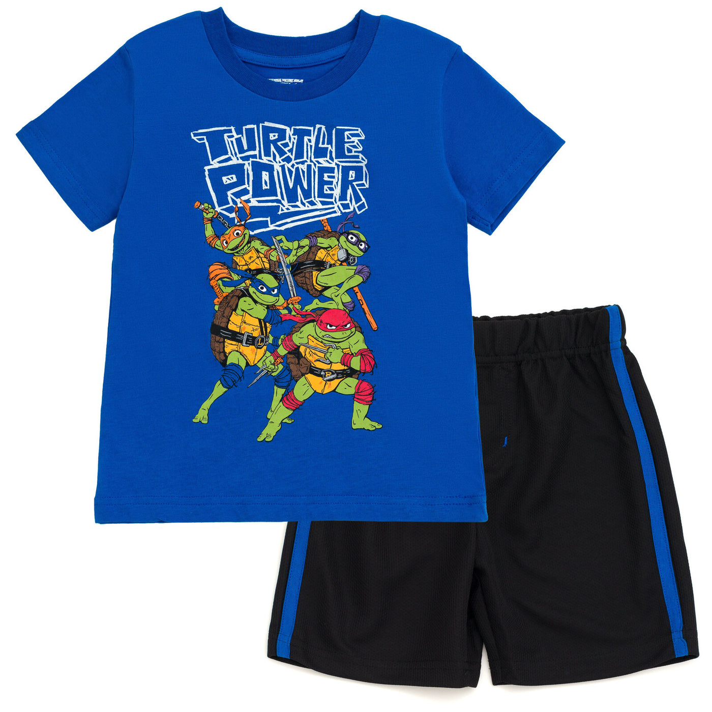 Teenage Mutant Ninja Turtles Metallic Print T-Shirt and Mesh Shorts Outfit Set