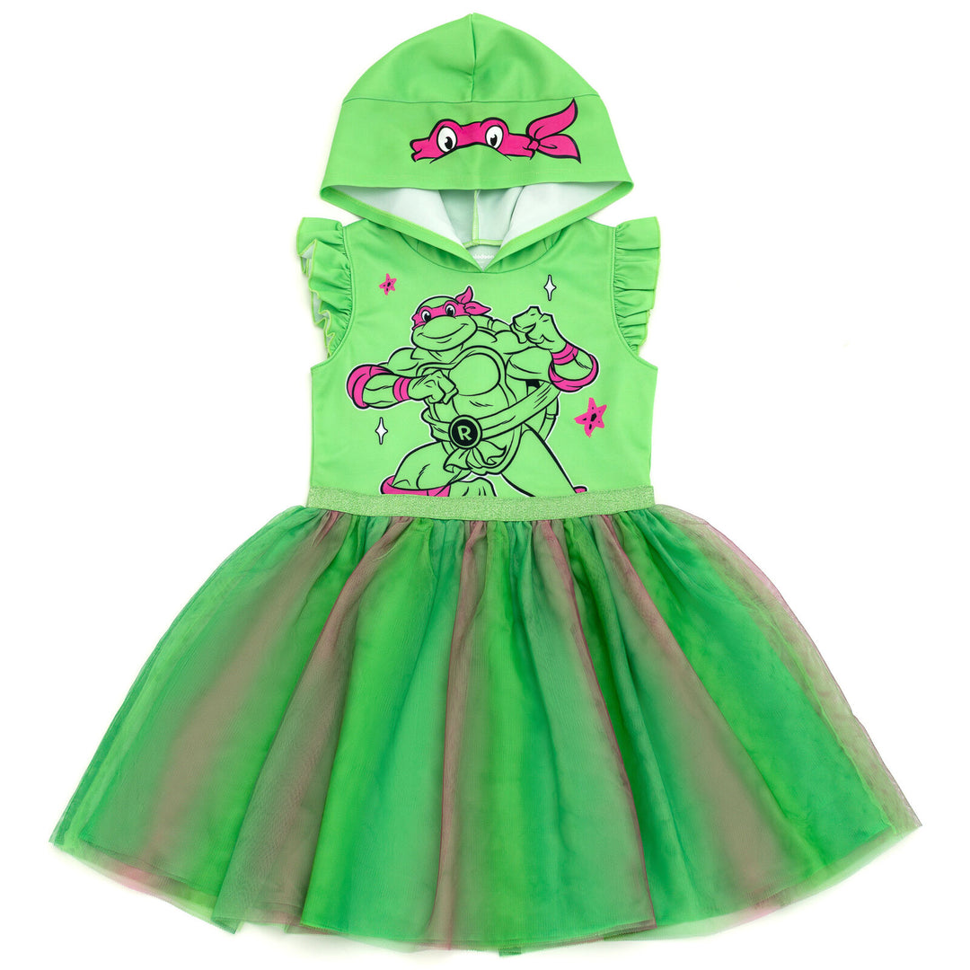 tmnt skater dress Teenage Mutant Ninja Turtles Raphael Toddler Girls Scuba Cosplay Hooded Tulle Tutu Dress Green / Pink 4T