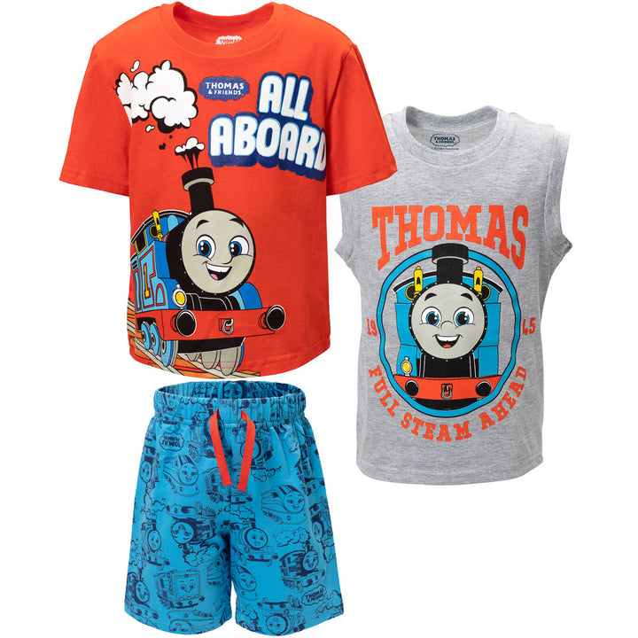 Conjunto de 3 piezas de Thomas &amp; Friends: camiseta sin mangas y pantalones cortos de felpa francesa