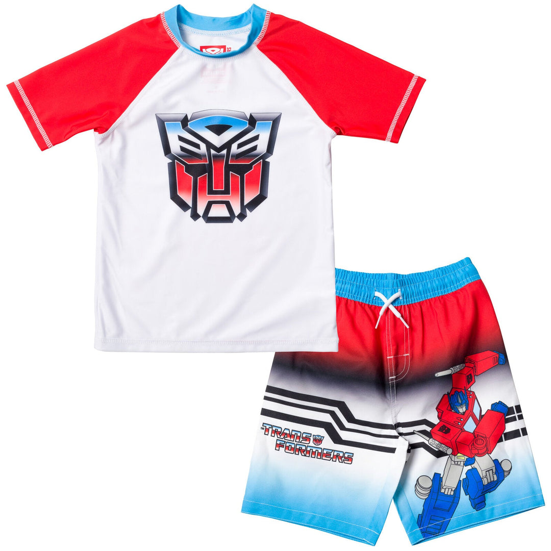 Transformers Optimus Prime UPF 50+ Rash Guard Swim Trunks Outfit Set - imagikids