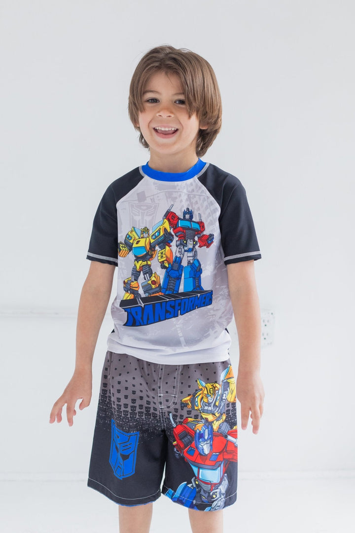 Transformers UPF 50+ Rash Guard Swim Trunks Outfit Set - imagikids