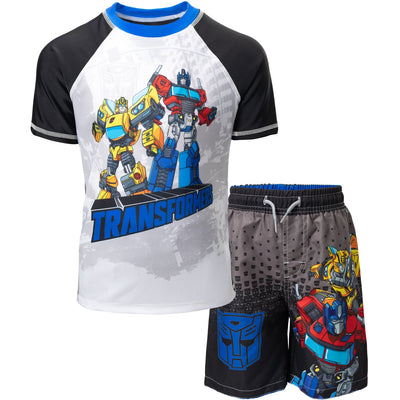 Transformers UPF 50+ Rash Guard Swim Trunks Outfit Set - imagikids