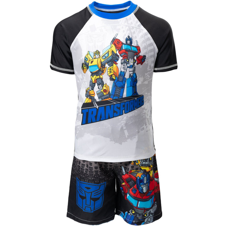 Transformers UPF 50+ Rash Guard Swim Trunks Outfit Set - imagikids