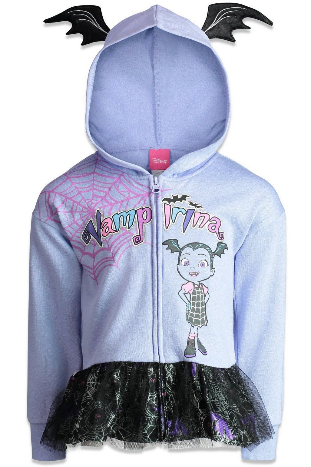 Vampirina Zip-Up Hoodie All-over print mesh top ruffle over black satin lining - imagikids