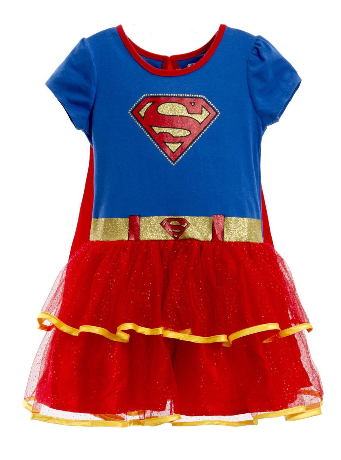 WARNER BROS Justice League Supergirl Costume Dress Leggings Cape and Headband 4 Piece Set