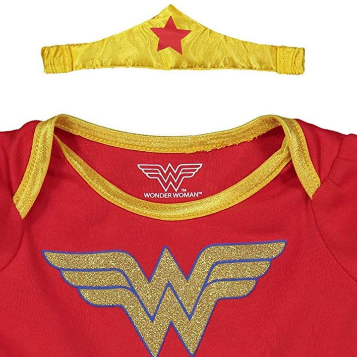 Warner Bros. Justice League Wonder Woman Costume Bodysuit Dress Cape and Headband 3 Piece Set - imagikids